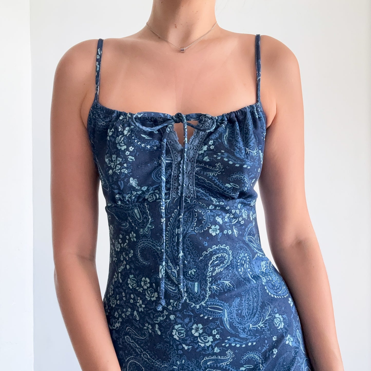 Y2K Blue Paisley Mesh Midi Dress / SZ S/M