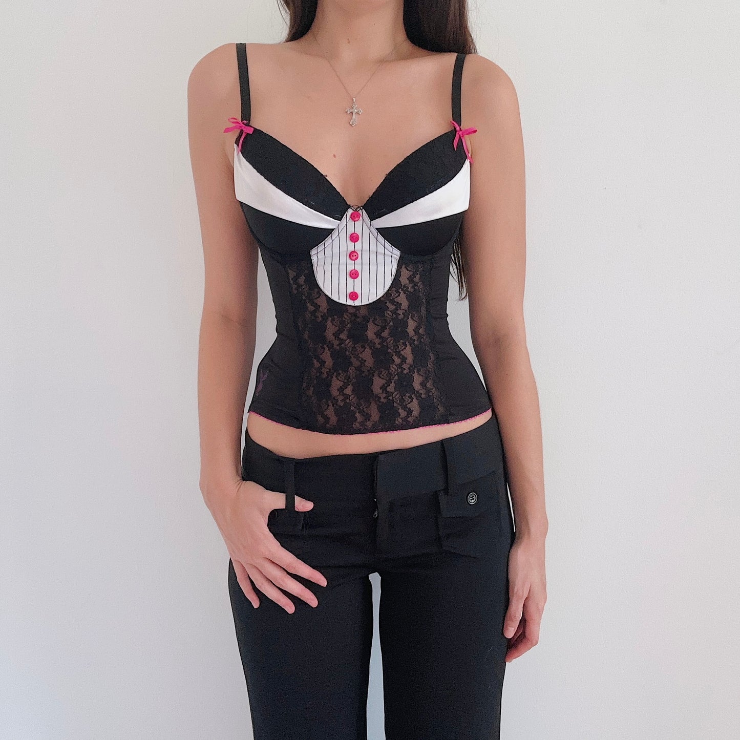 Y2K Playboy Tuxedo Lace Bustier / SZ M