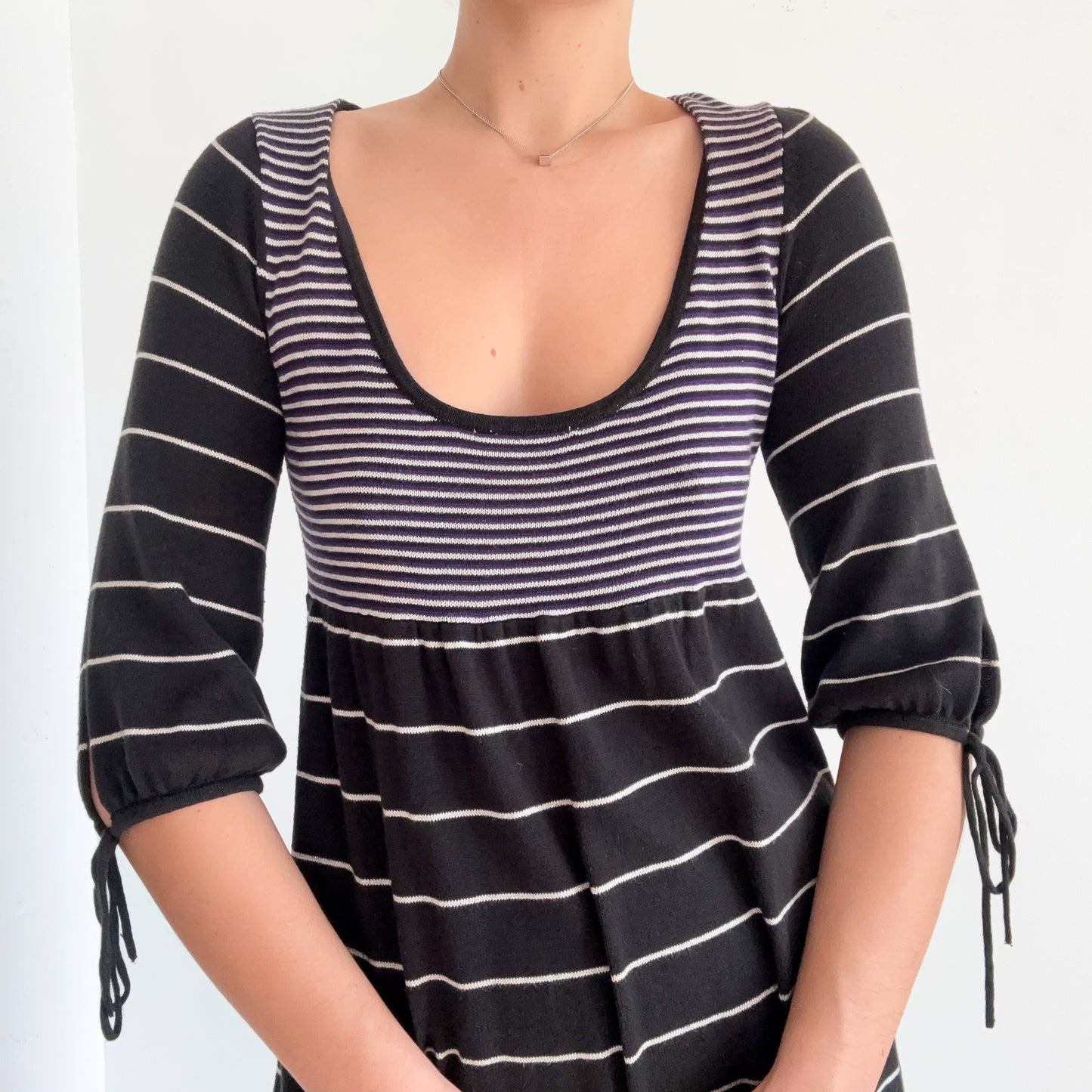 Y2K DKNY Black & Purple Striped Knit Dress / SZ L