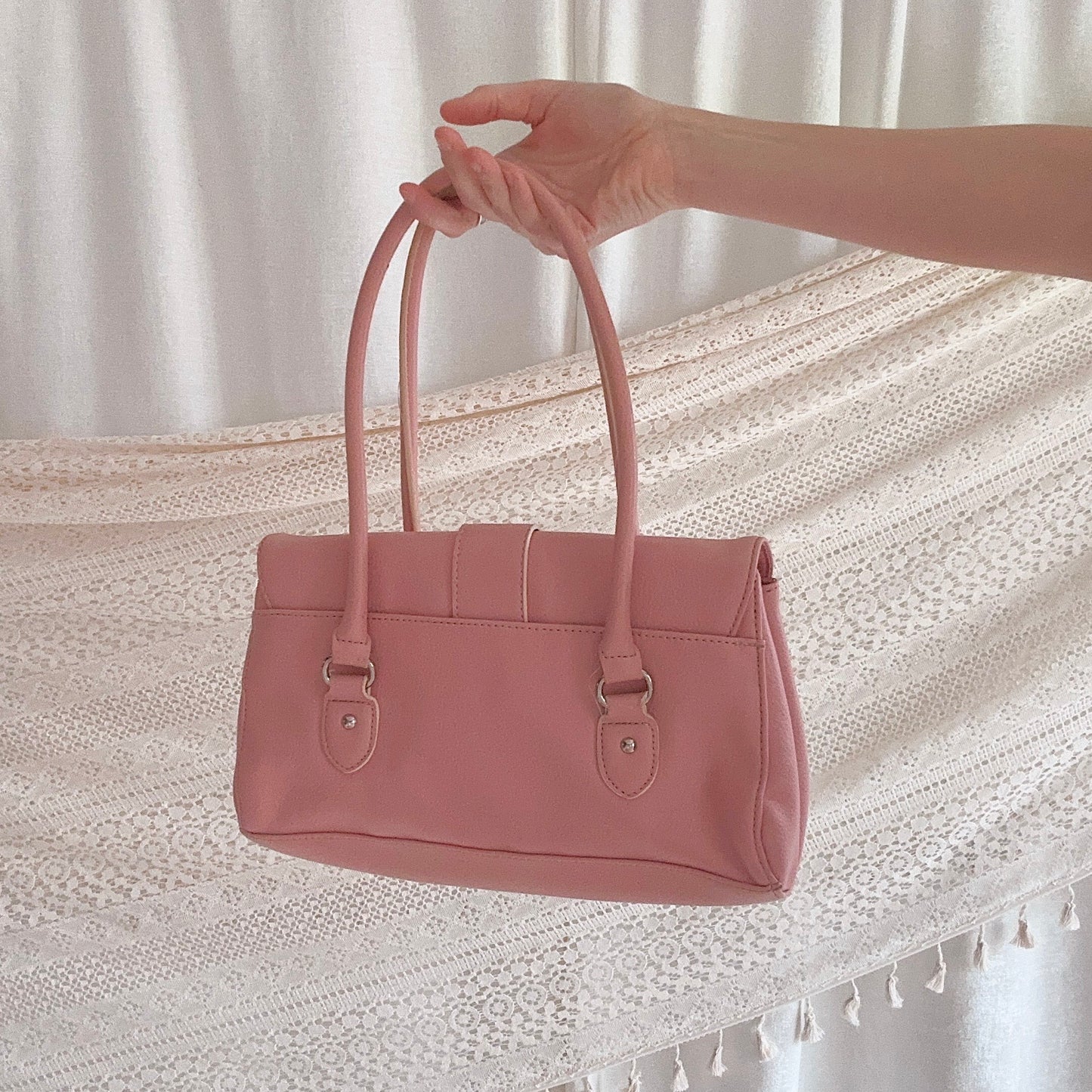 Y2K Baby Pink Leather Handbag