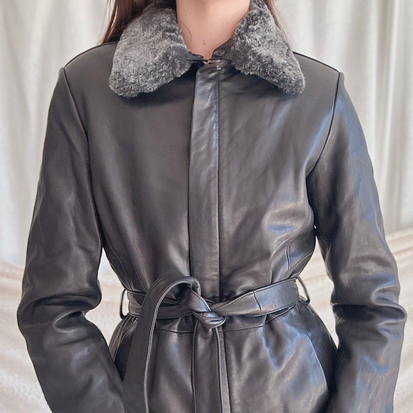 90's Nicole Miller Leather Fur Jacket / SZ S