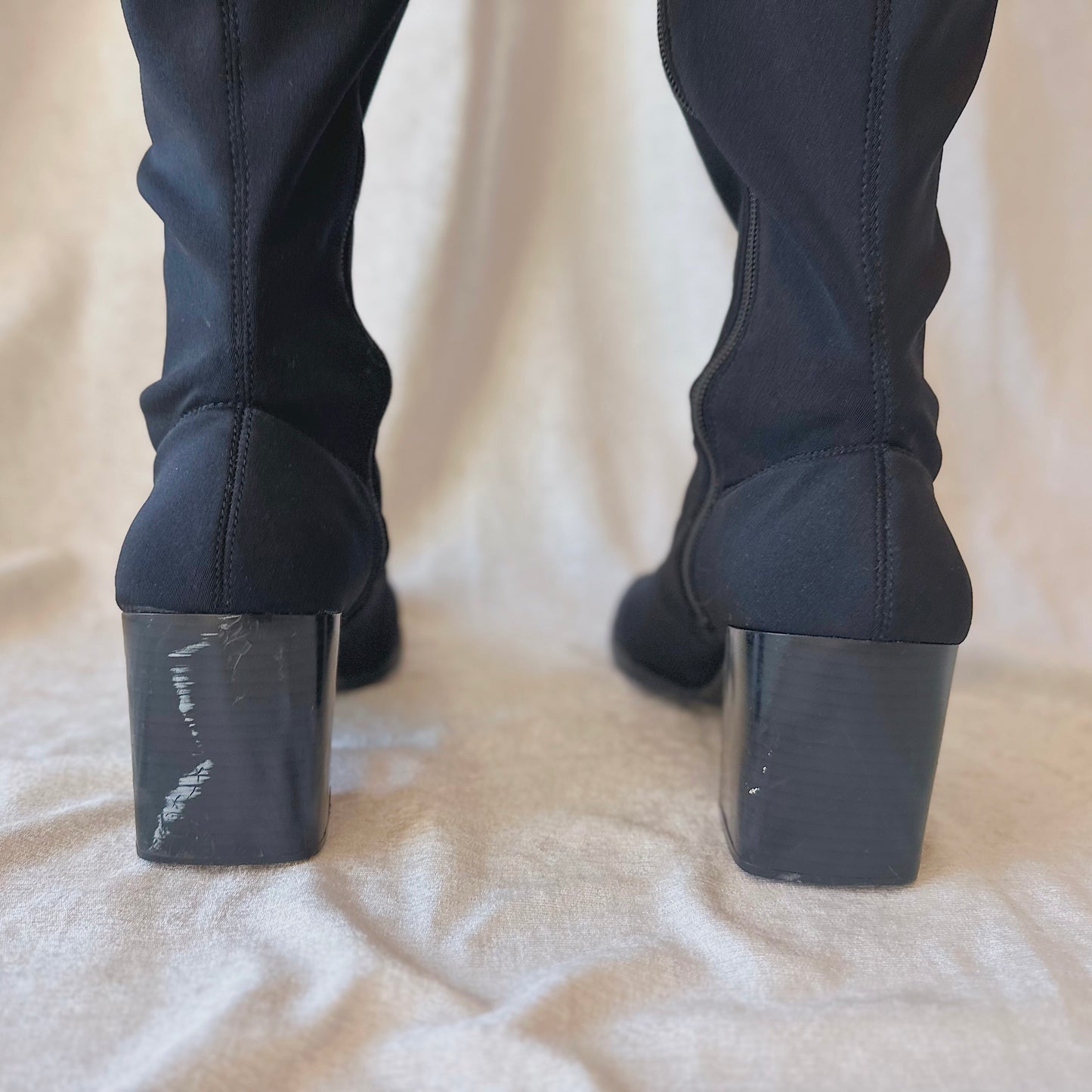 Y2K Black Neoprene Knee High Boots / SZ 7.5