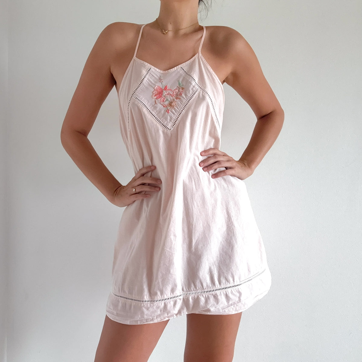 Y2K Baby Pink Cotton Embroidered Nighty / SZ M