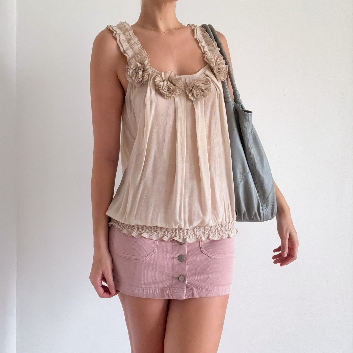 Y2K Beige Slouchy Rosette Top / SZ M