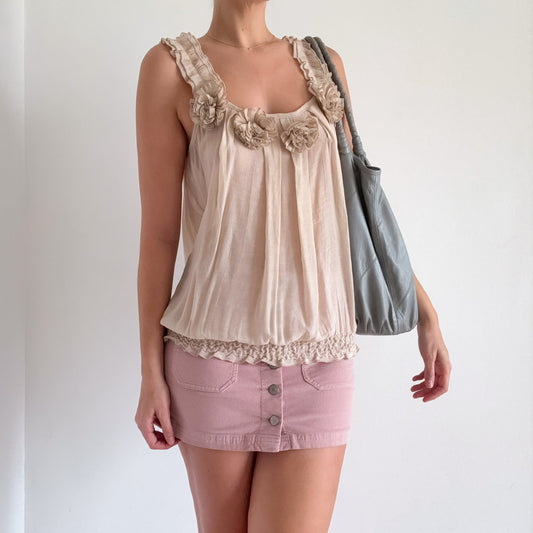 Y2K Beige Slouchy Rosette Top / SZ M