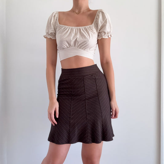 Y2K Brown Pinstripe Work Skirt / SZ 2