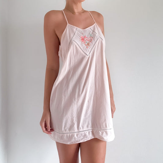 Y2K Baby Pink Cotton Embroidered Nighty / SZ M