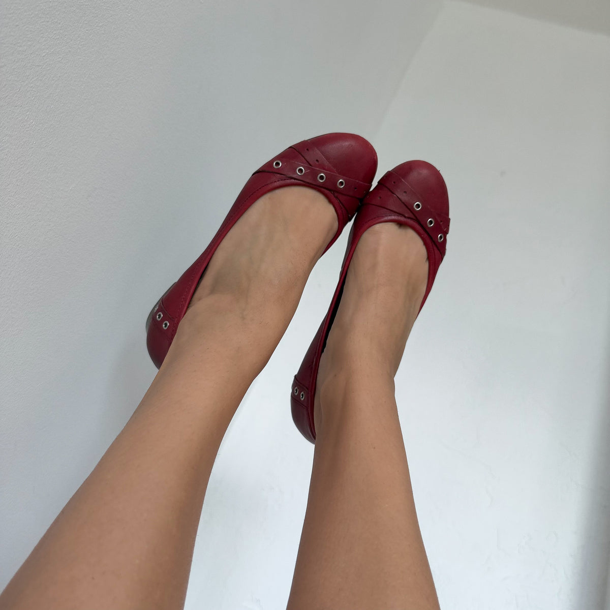 Y2K Red Leather Grommet Ballet Flats / SZ 7.5