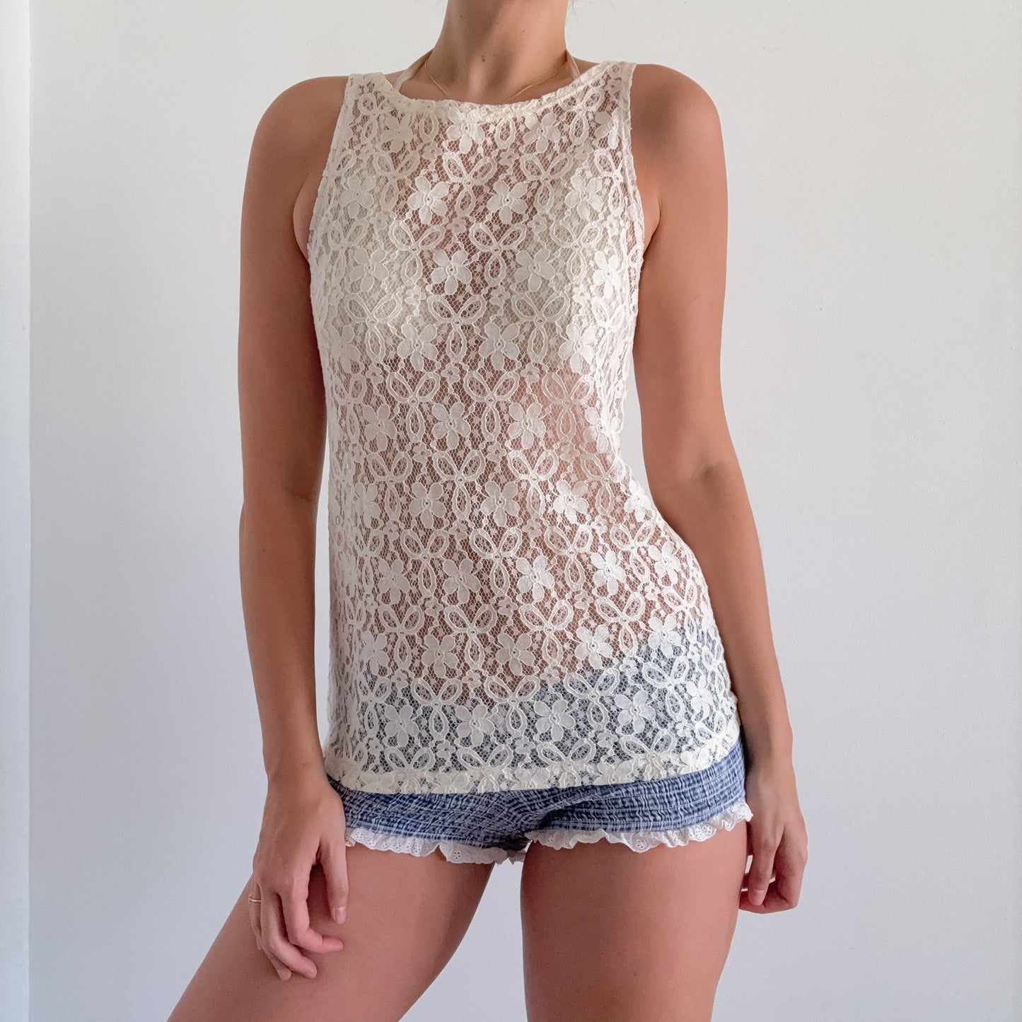 Y2K Cream Lace Tunic Top / SZ S