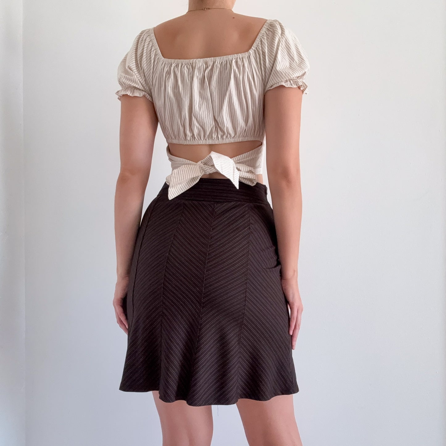 Y2K Brown Pinstripe Work Skirt / SZ 2