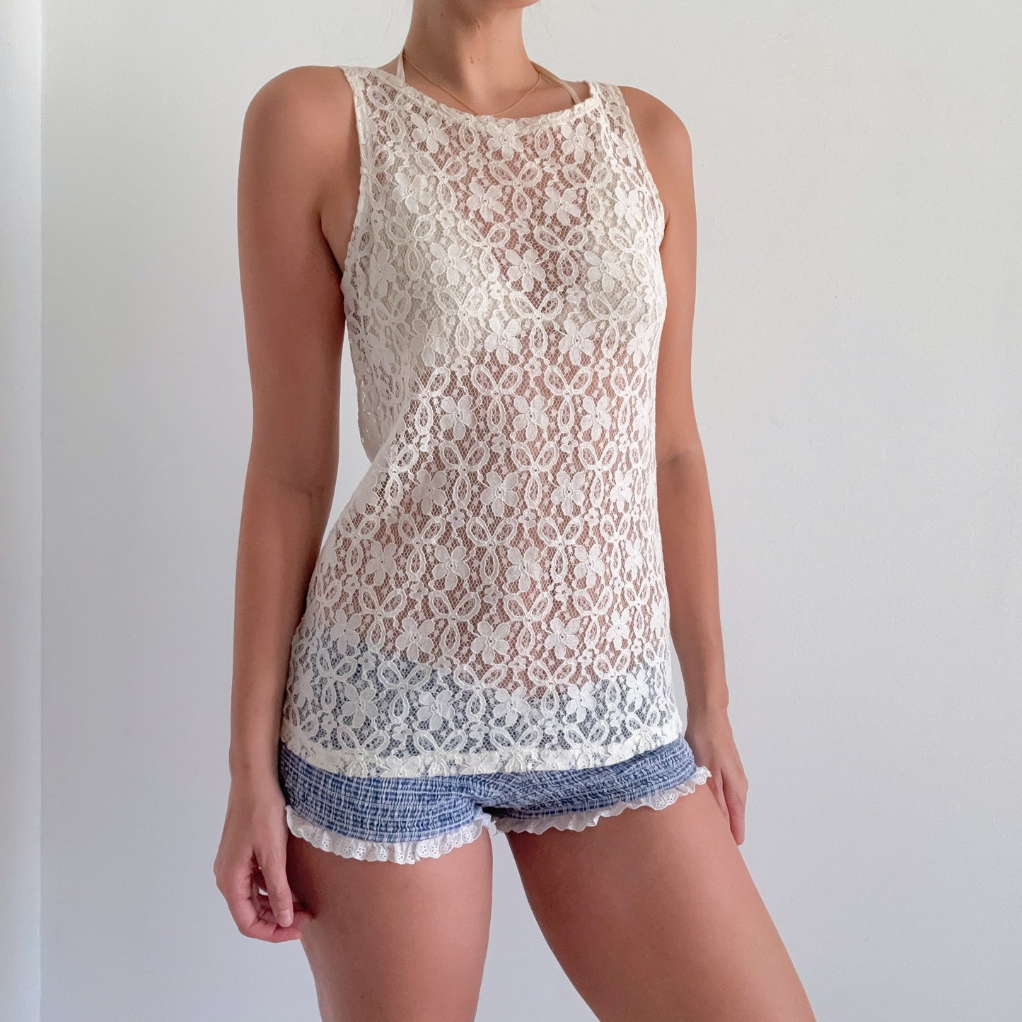 Y2K Cream Lace Tunic Top / SZ S