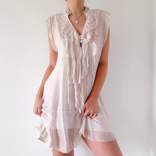 Italian Pale Pink Ruffle Babydoll Dress / SZ S-L