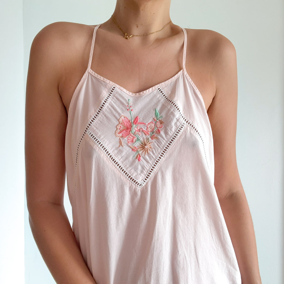 Y2K Baby Pink Cotton Embroidered Nighty / SZ M