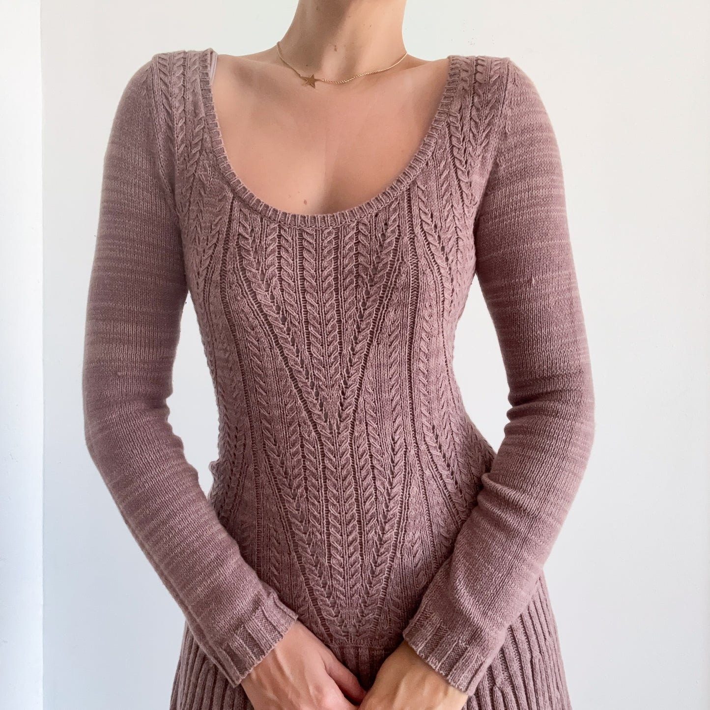 Y2K Mauvy Taupe Knit Sweater Dress / SZ S