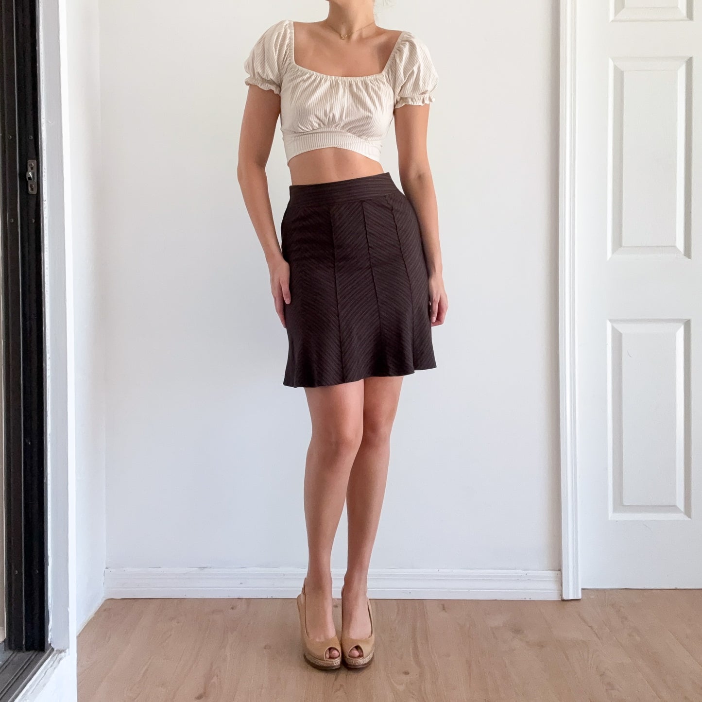 Y2K Brown Pinstripe Work Skirt / SZ 2