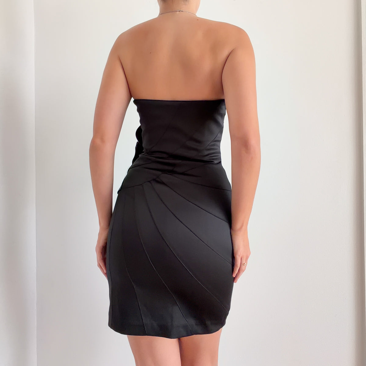 Y2K Black Satin Rosette Cocktail Dress / SZ 0/2