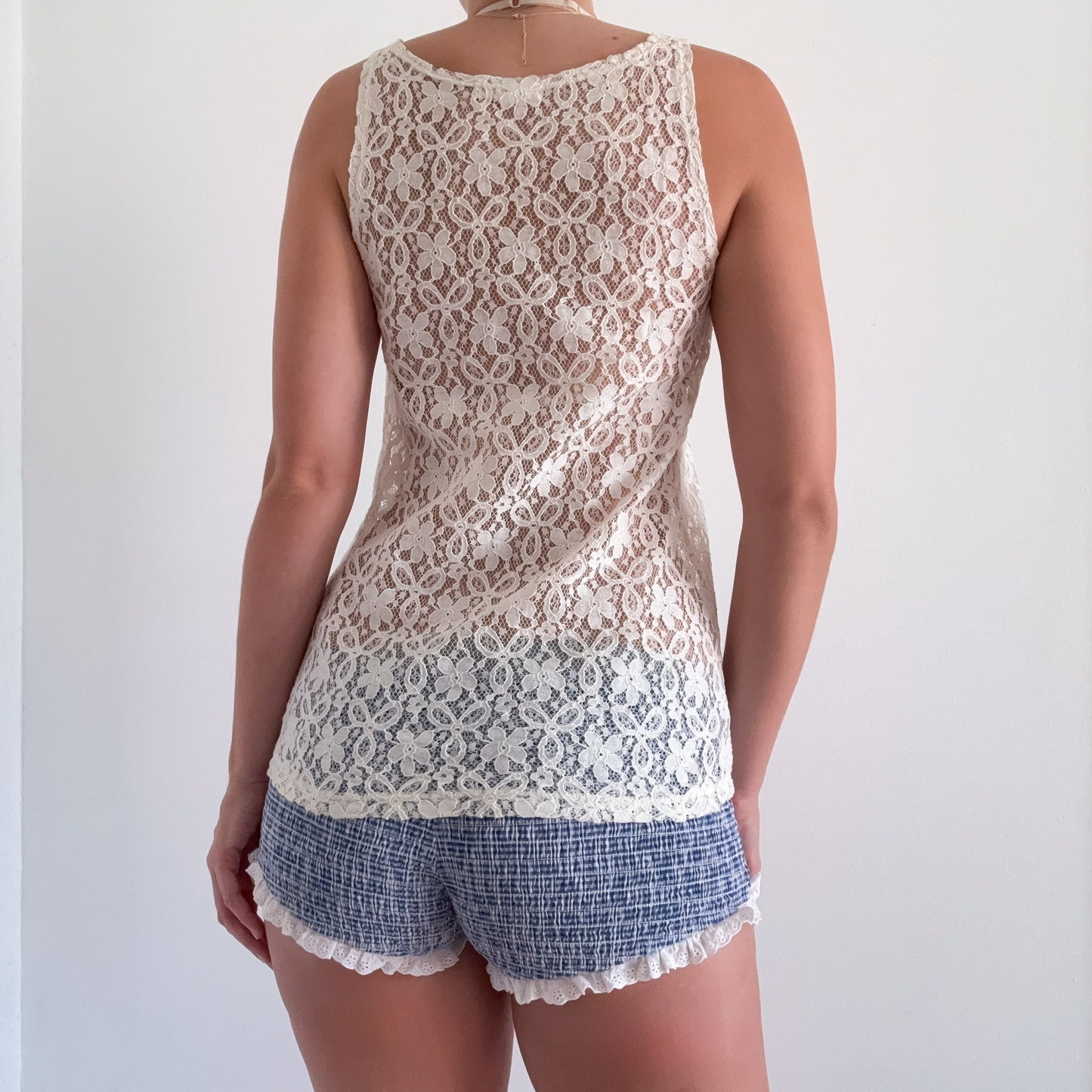Y2K Cream Lace Tunic Top / SZ S