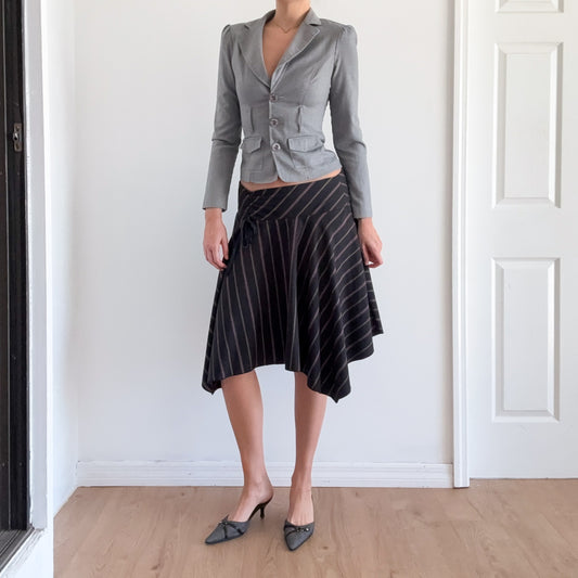 Y2K Dark Grey Pinstripe Asymmetric Skirt / SZ 2