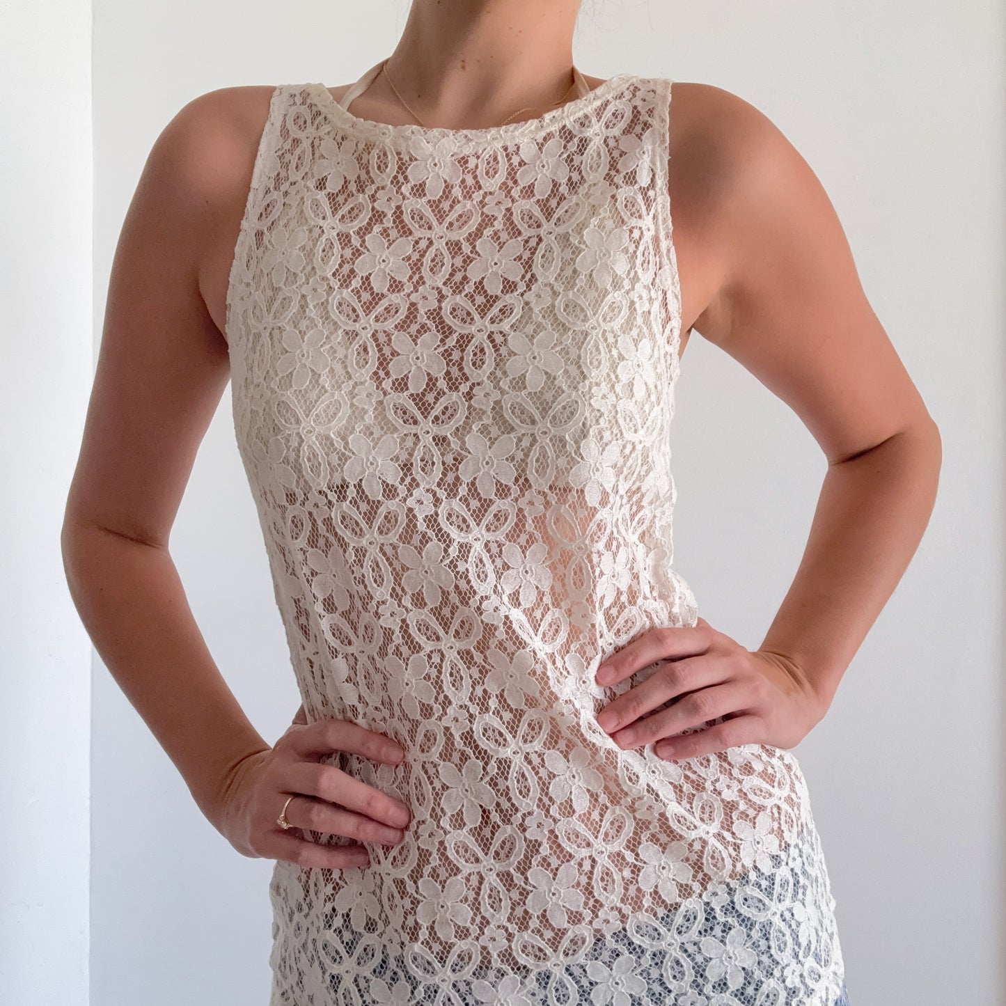 Y2K Cream Lace Tunic Top / SZ S