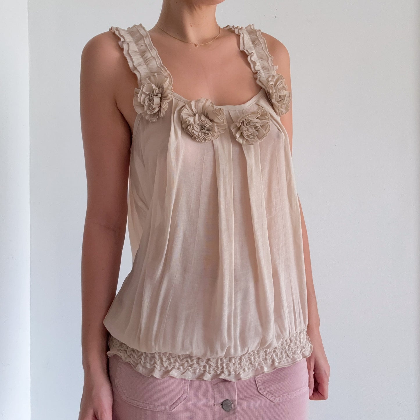 Y2K Beige Slouchy Rosette Top / SZ M