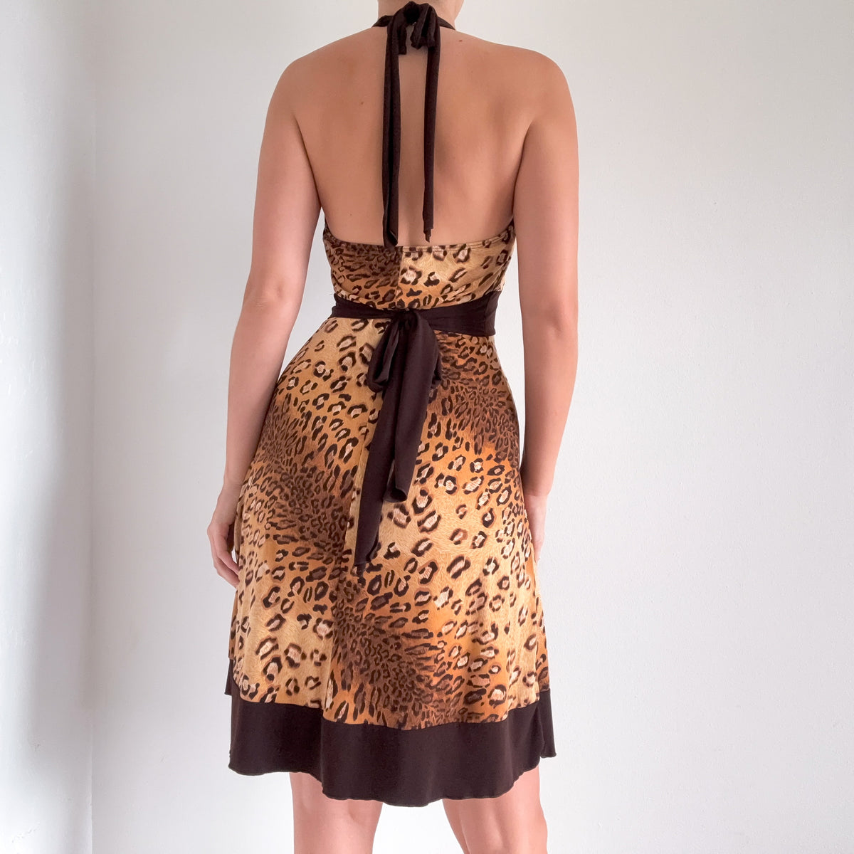 Y2K Brown Leopard Halter Dress / SZ M