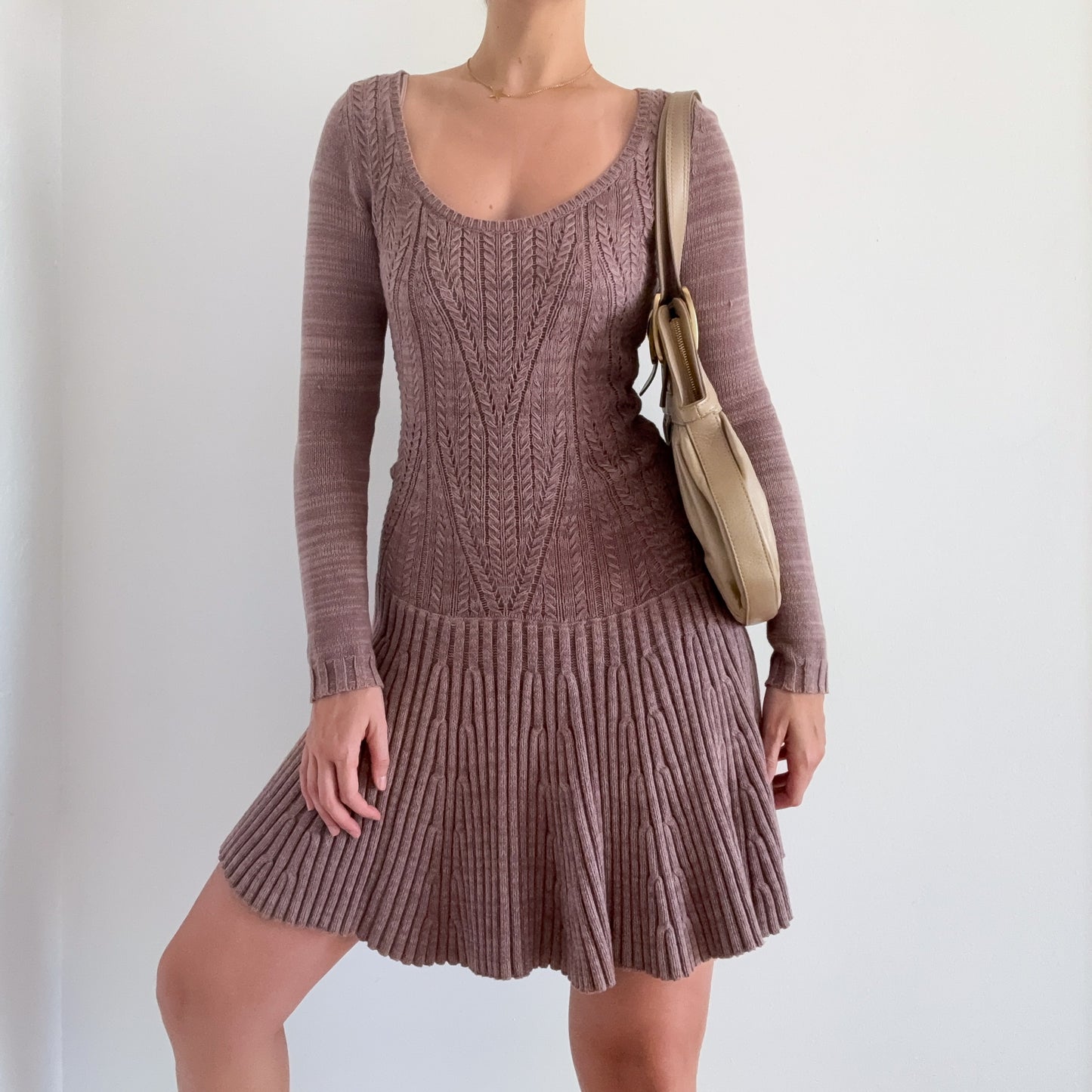 Y2K Mauvy Taupe Knit Sweater Dress / SZ S