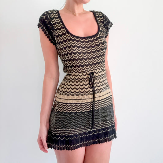 Y2K Black & Gold Sparkle Knit Mini Dress / SZ S