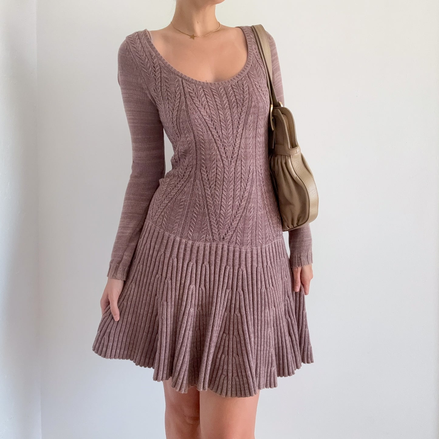 Y2K Mauvy Taupe Knit Sweater Dress / SZ S