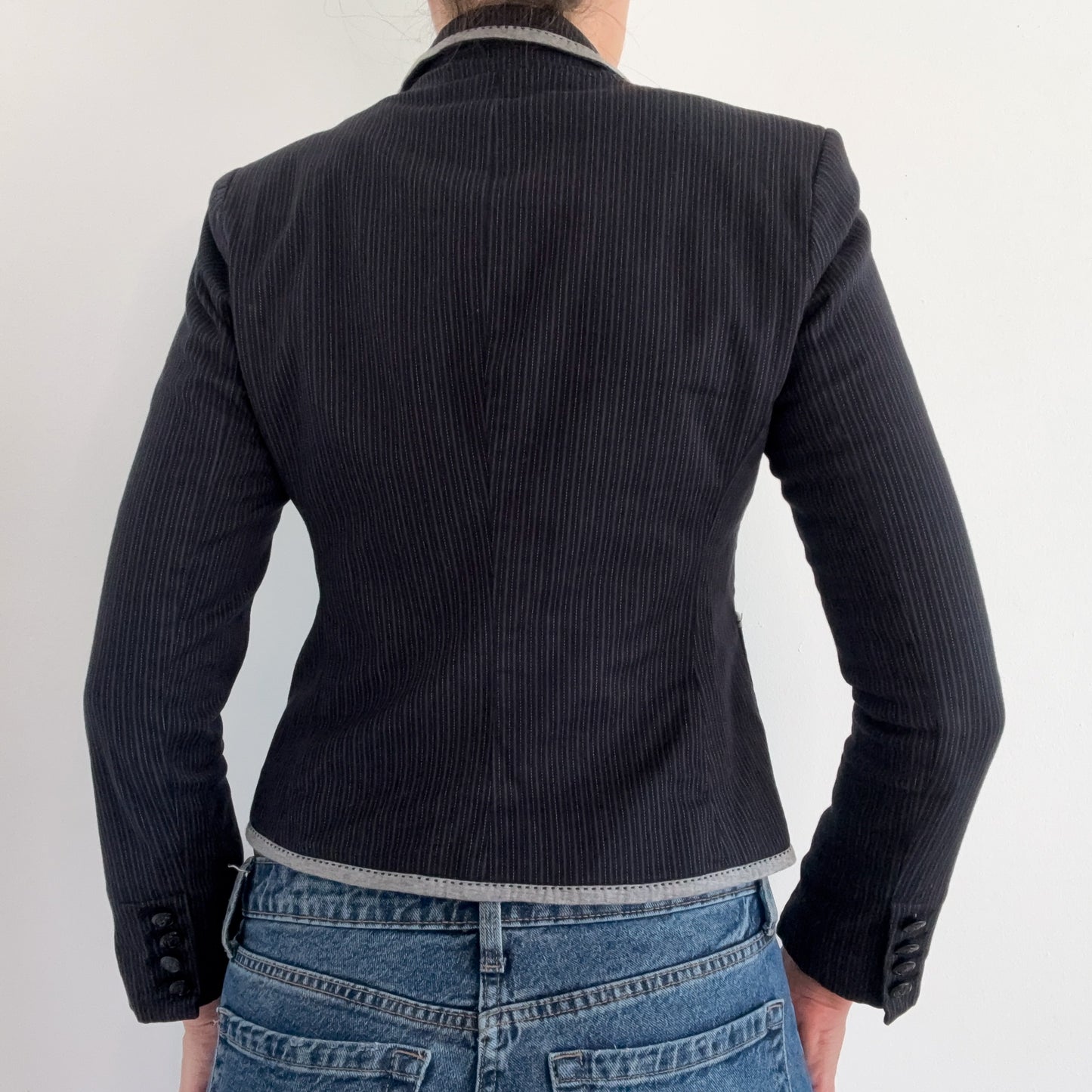 Y2K Black & Grey Pinstripe Cotton Blazer / SZ XS-S