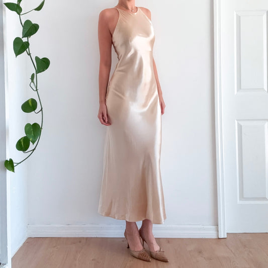 90's Champagne Silky Maxi Dress / SZ 4/6