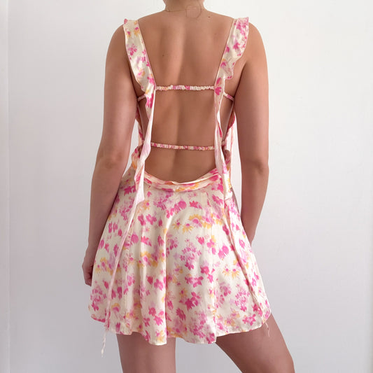 Maje Cream & Pink Floral Silky Mini Dress / SZ S