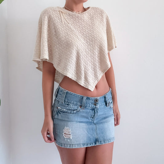 Y2K Cream Sparkle Knit Poncho / SZ S/M