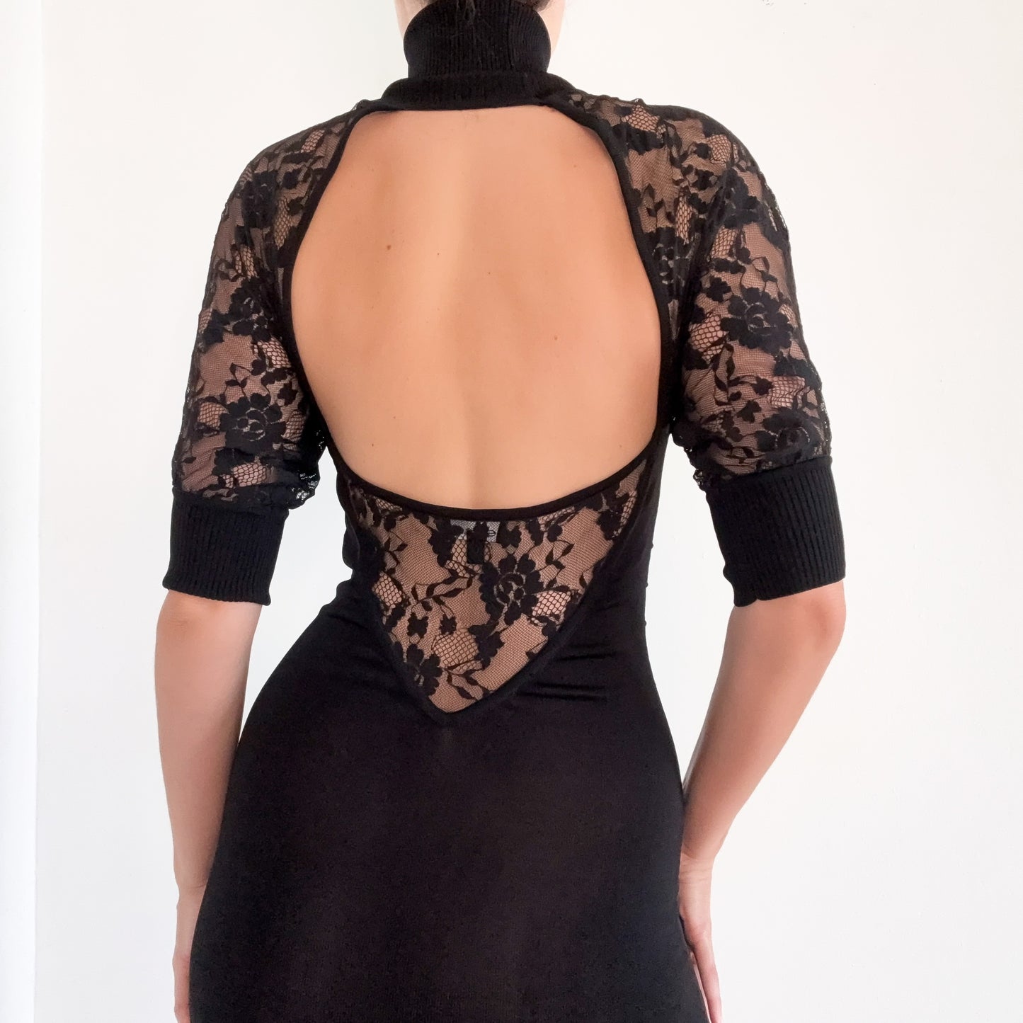 Y2K Bebe Black Knit Lace Turtleneck Dress / SZ S