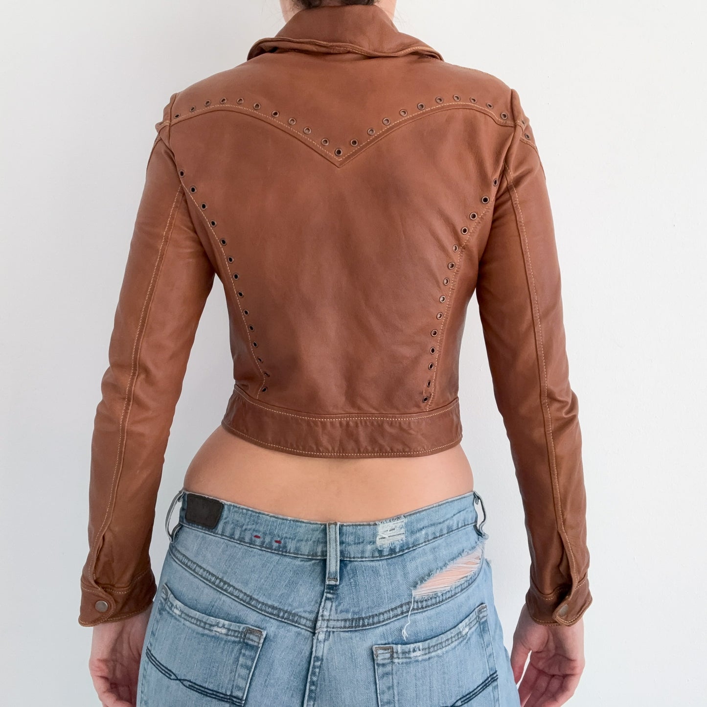 Brown Leather Grommet Jacket / SZ XS