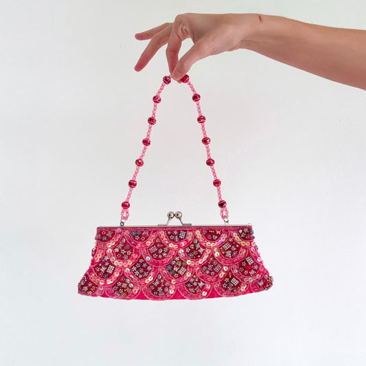 Y2K Hot Pink Beaded Sequin Mini Purse