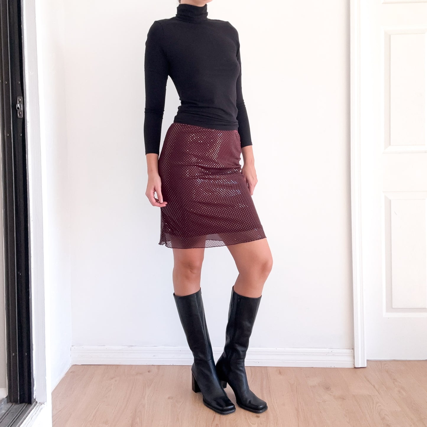 Y2K Maroon Sequin Midi Skirt / SZ XS-S