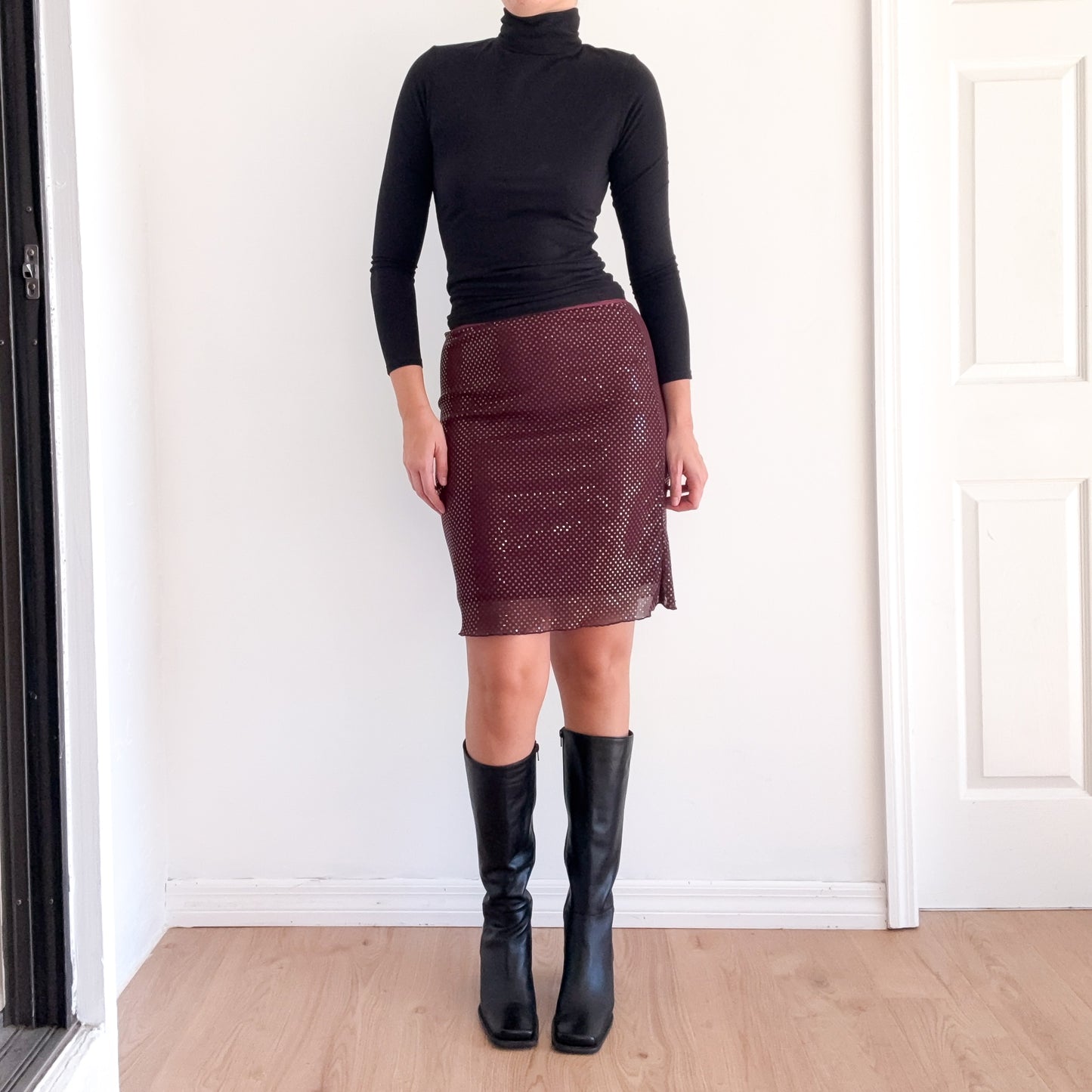 Y2K Maroon Sequin Midi Skirt / SZ XS-S