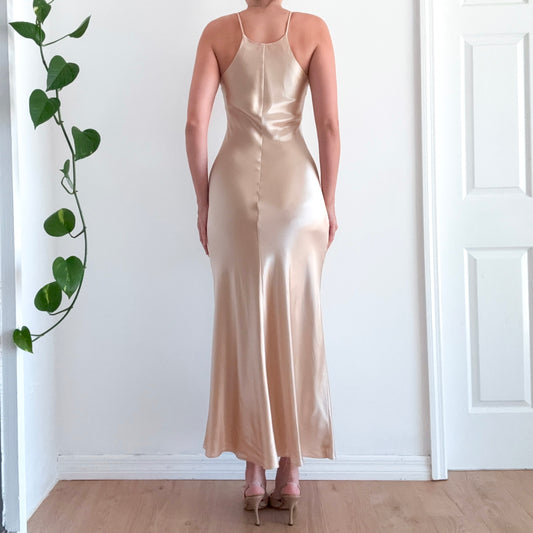 90's Champagne Silky Maxi Dress / SZ 4/6