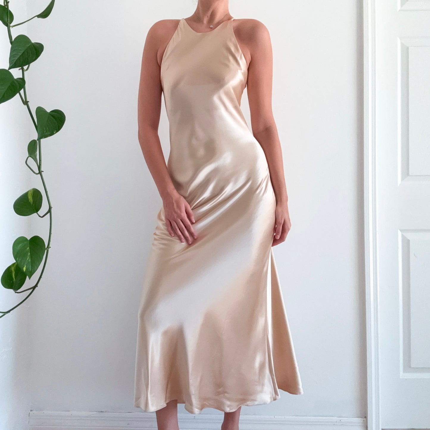 90's Champagne Silky Maxi Dress / SZ 4/6
