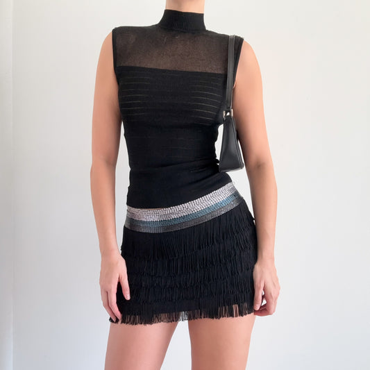 Y2K Black Sparkle Knit Mock Neck / SZ S