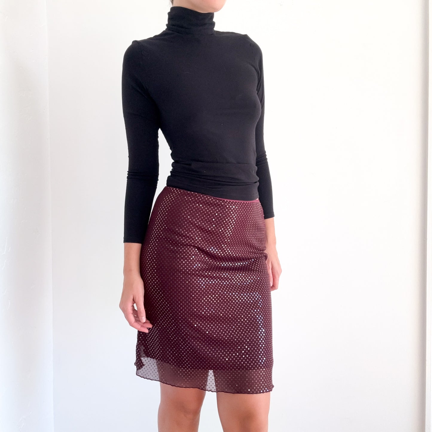 Y2K Maroon Sequin Midi Skirt / SZ XS-S