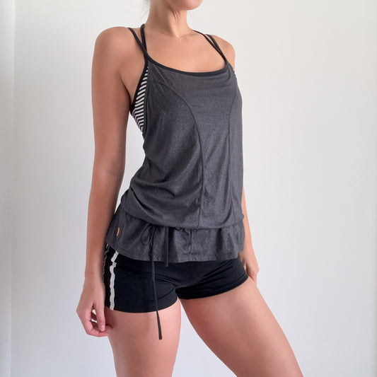 Y2K Grey Striped Layered Workout Top / SZ M