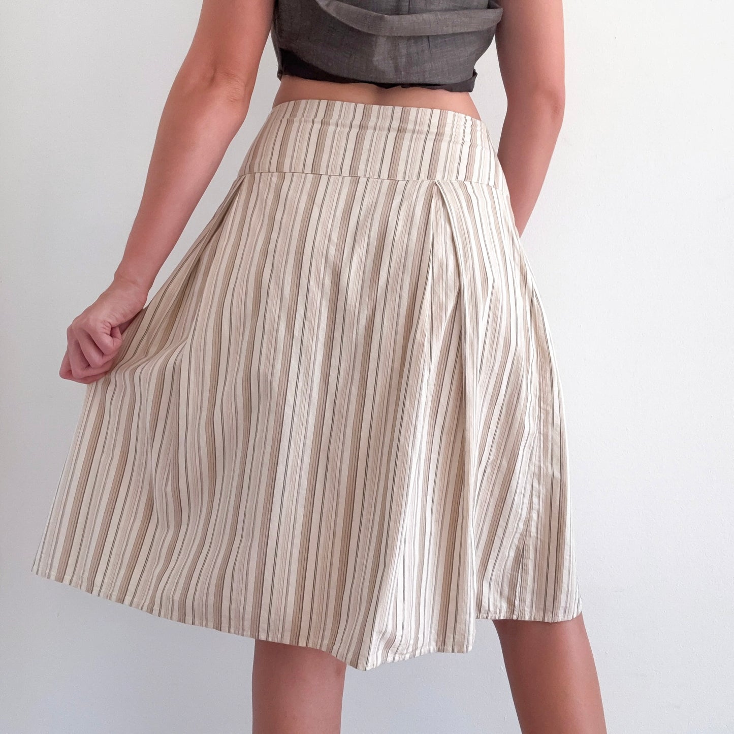 Y2K Cream Striped Floral Midi Skirt / SZ 4