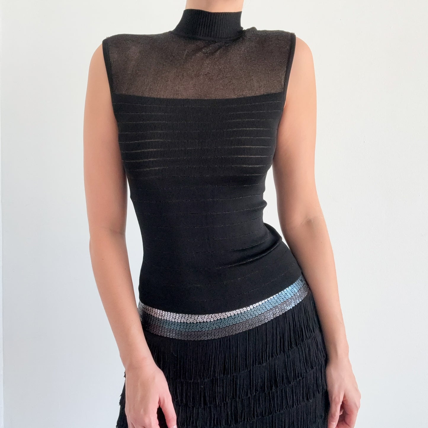 Y2K Black Sparkle Knit Mock Neck / SZ S