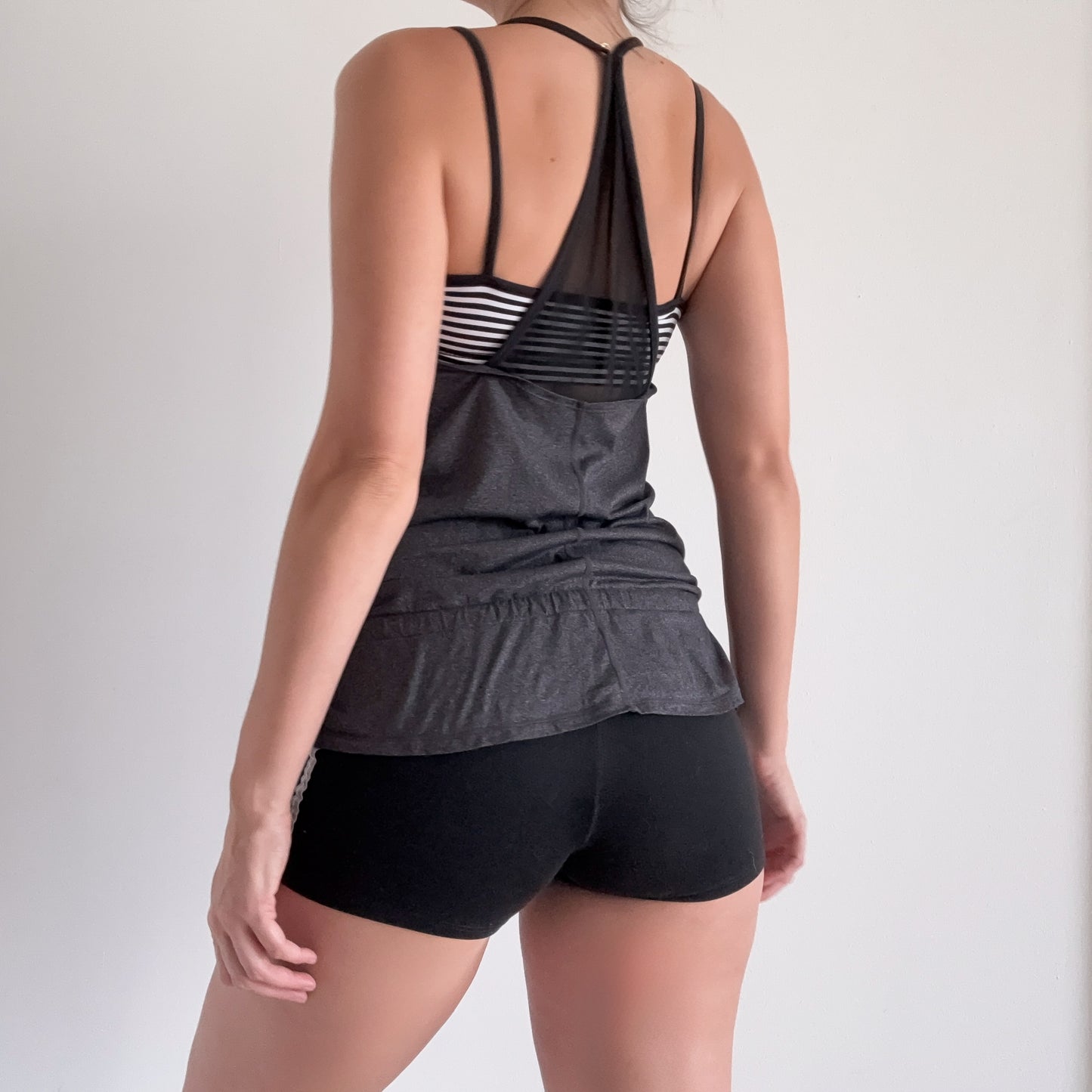 Y2K Grey Striped Layered Workout Top / SZ M