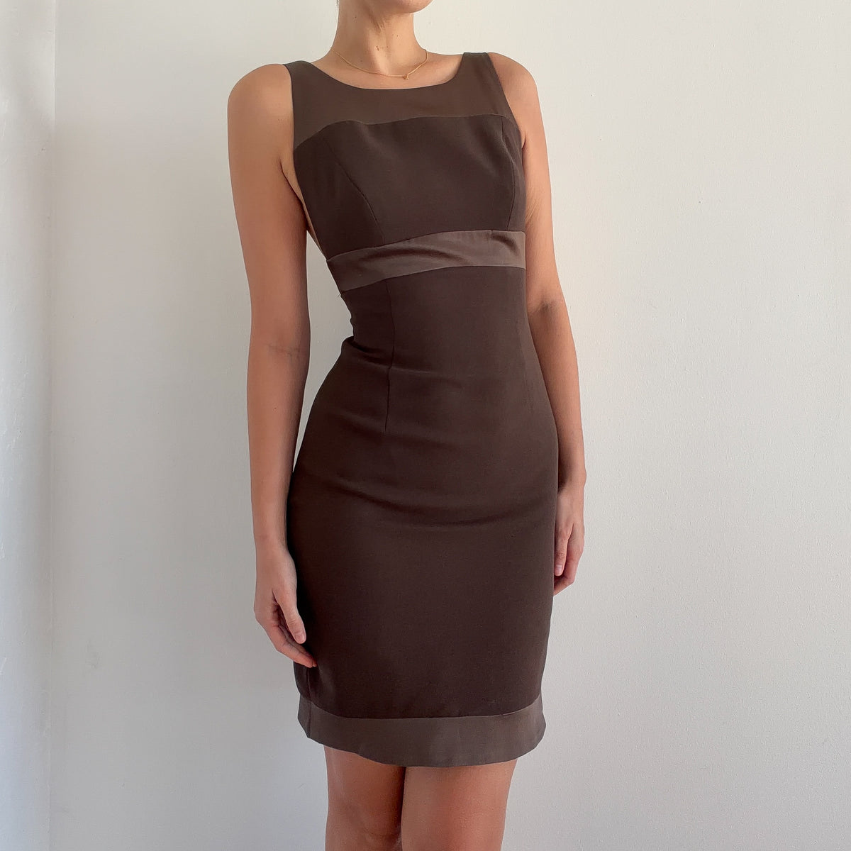90's Brown Satin Trim Dress / SZ 4