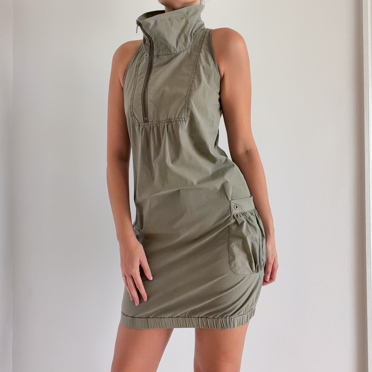 Y2K Euro Olive Cotton Cargo Dress / SZ S