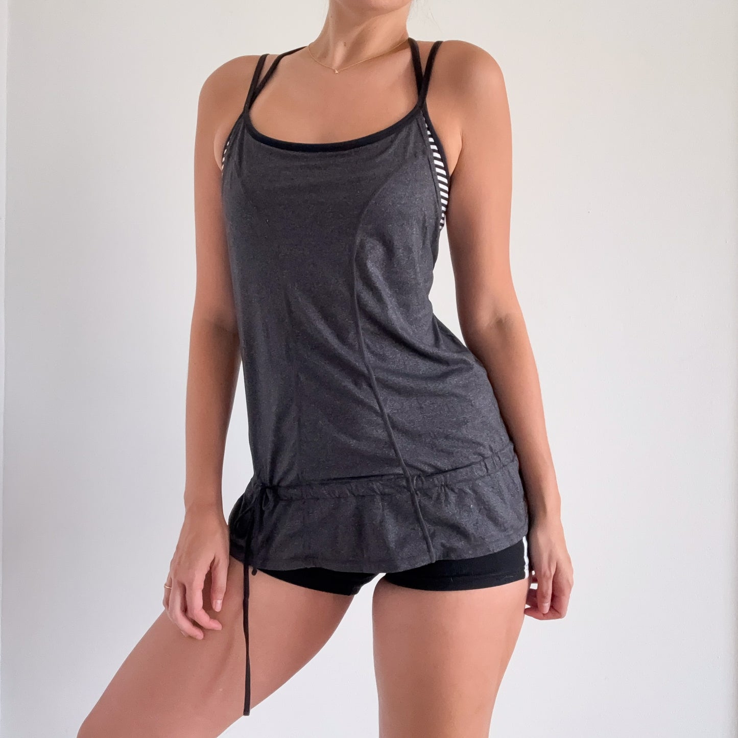 Y2K Grey Striped Layered Workout Top / SZ M