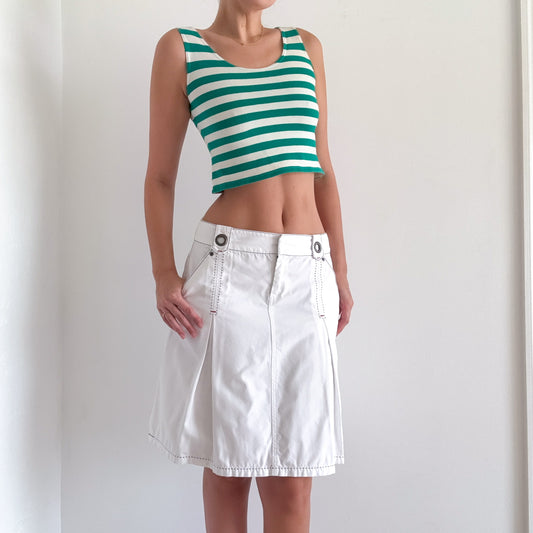 Y2K White Cotton Nautical Midi Skirt / SZ M