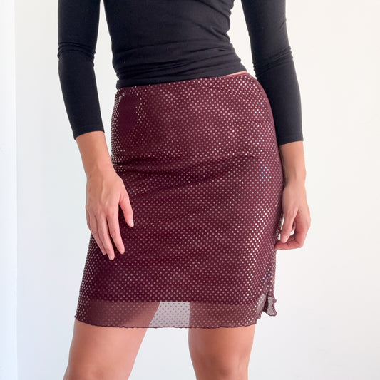 Y2K Maroon Sequin Midi Skirt / SZ XS-S